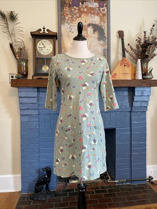 Boden Dresses & Skirts - BODEN Sz 6 Tunic Dress 3/4 Sleeve Jersey Cotton Knit Floral Boho XS S Beachy